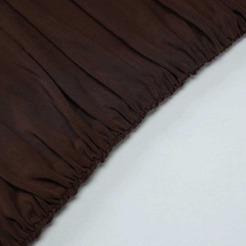 LIZAKOSHT  -  Solid Strapless Mesh Patchwork Hem Semi-sheer Fashion Vintage Brown Backless Sleeveless Bodycon Pleated Maxi Dress Clubwear
