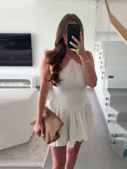 LIZAKOSHT  -  Fashion Ruffle Hem Halter Short Women Dress Sleeveless A-line Draped Solid Vestidos Summer Female Vacation Parties Robes