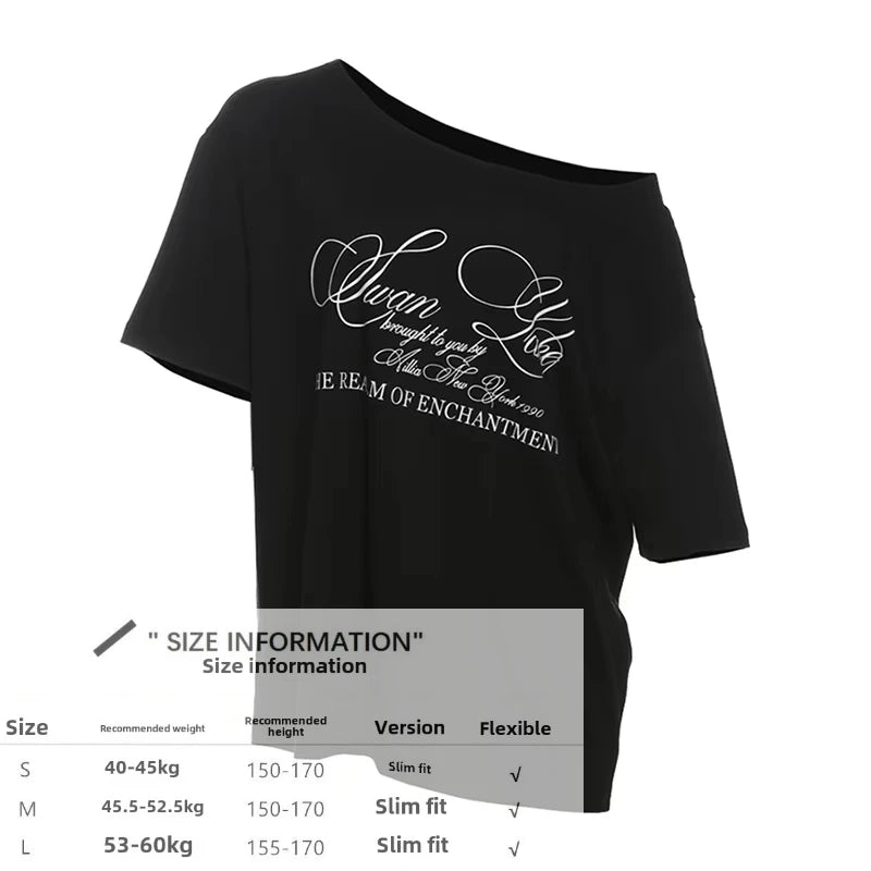 LIZAKOSHT  -  Letter Print Graphic T Shirts White Oversized One Shoulder Tops Womens Summer Fashion Clothing Trends 2025