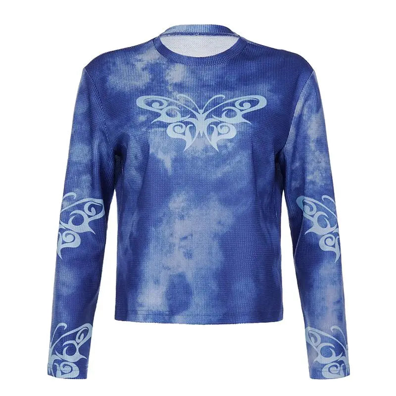 LIZAKOSHT  -  T-Shirt High Quality Tie-Dye Butterfly Print American Campus Style Women'S Pullover Sweatshirt Loose Slimming Hot Girl Top
