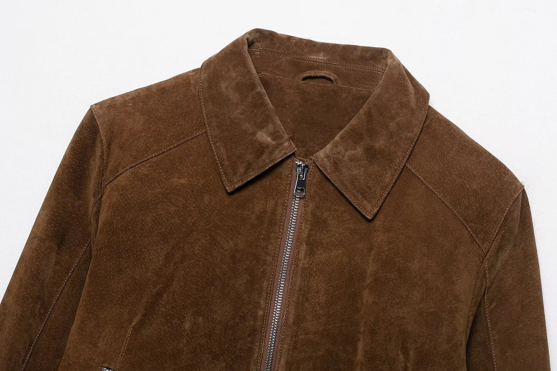 LIZAKOSHT  -  Fashion Suede Short Jackets Women Vintage Lapel Zippers Long Sleeve Pocket Jacket Coat 2025 New Autumn Winter Casual Streetwear