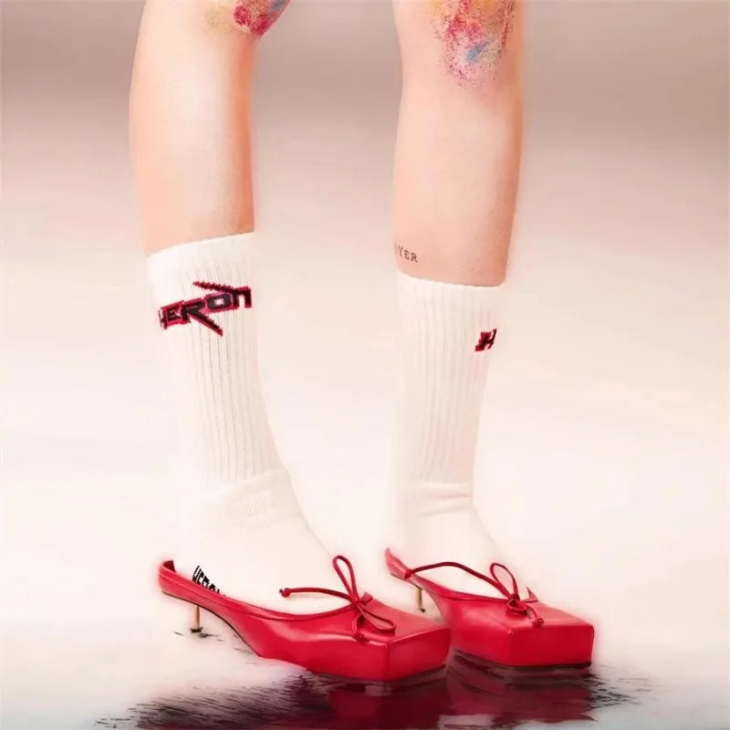 LIZAKOSHT  -  Fashion Square Toe Women Slippers High Heel Dress Pumps Red Shoes Woman Luxury Bowknot Ladies Sandals Runway Mules