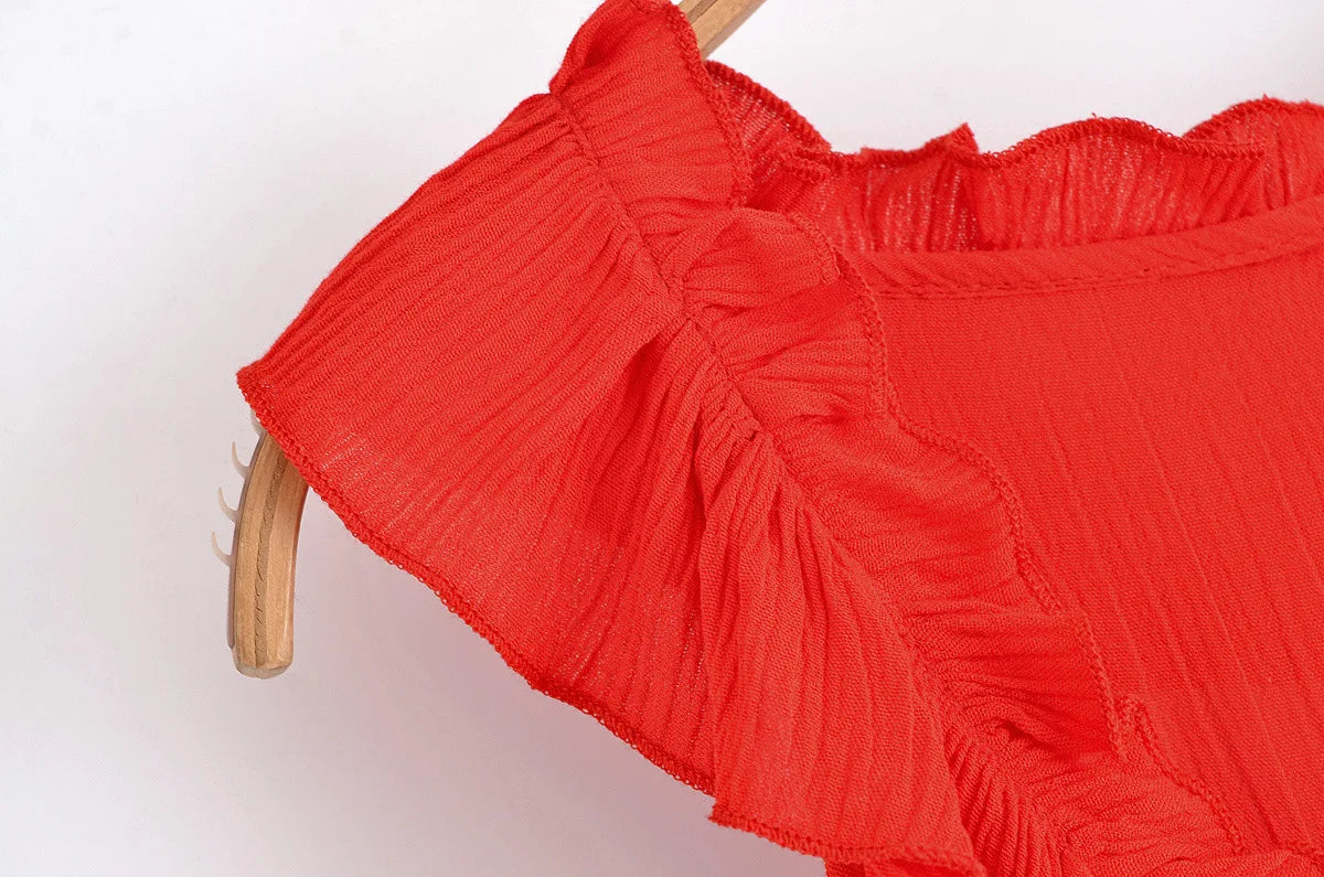 LIZAKOSHT  -  Elegant Layered Ruffle Dress Women 2025 New Summer Loose Sexy V-neck Sleeveless A-line Mini Dresses Vacation Party Evening Dress