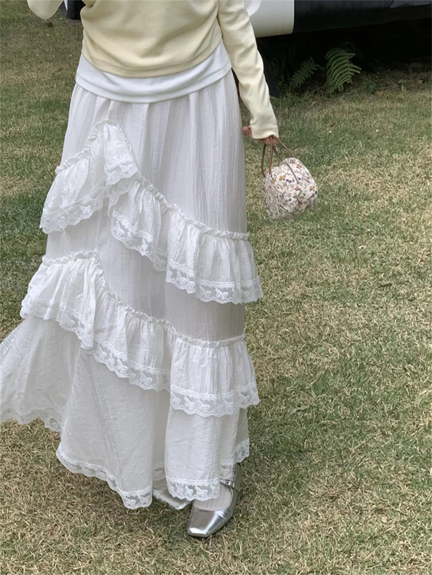 LIZAKOSHT  -  Sweet Maxi Cake Skirts Women Chic New Summer 2024 Gentle Office Lady High Waist Loose Slim Elegant Casual All Match