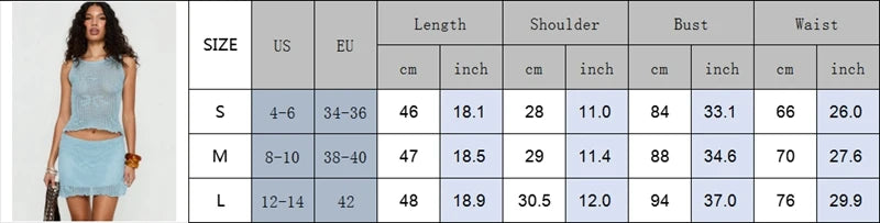 LIZAKOSHT  -  Vintage Knitted Outfits 2 Piece Set Sleeveless Hollow Out Tank Tops Vest + Pencil Skirt Floral Crochet Matching Suit