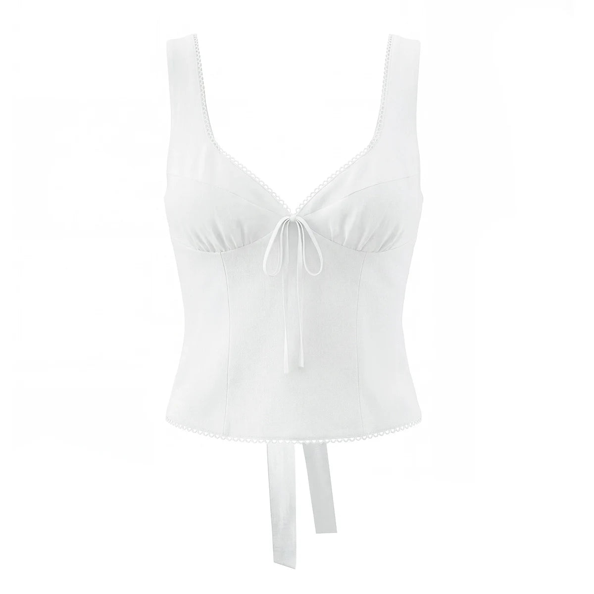 LIZAKOSHT  -  Sexy White V neck Low Ruched Bra Chest Tank Tops Women Tie Bow Sashes Zipper Back Crop Tank Girl Tee