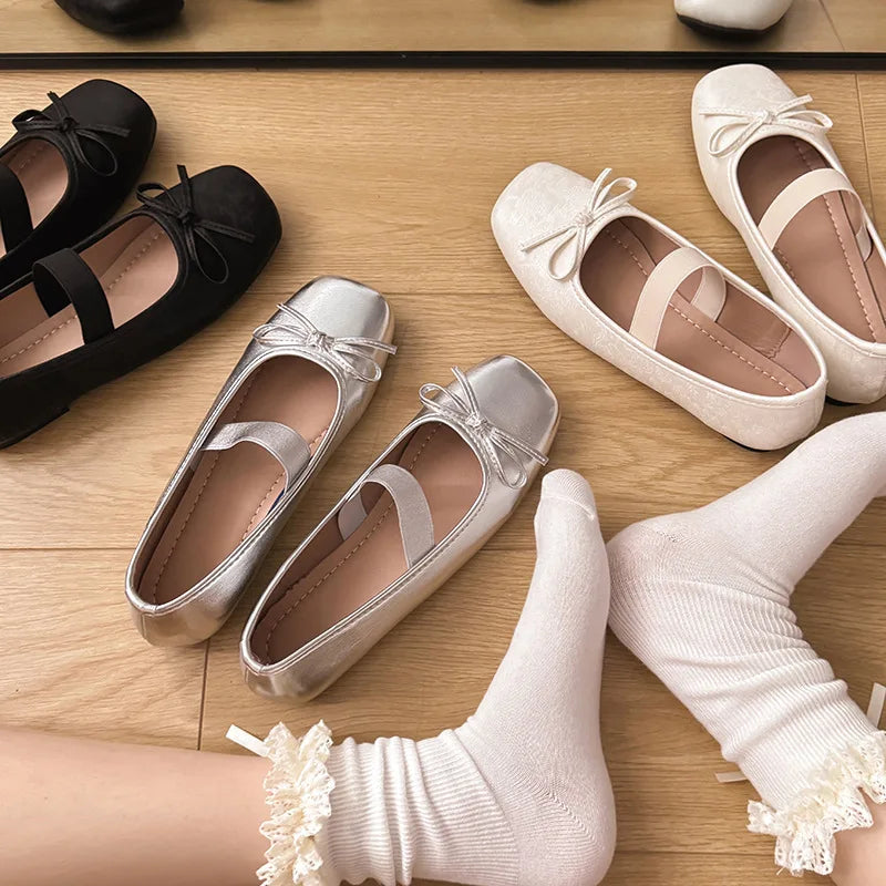 LIZAKOSHT  -  White retro French light mouth flat sole shoes women's new summer ballet style with skirt Mary Jane women's shoes
