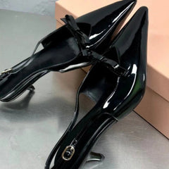 LIZAKOSHT  -  One Line Buckle High Heels Women's Slim Heels New Summer Style Bow Tie Wrap Hollowed Out Patent Leather Sandals