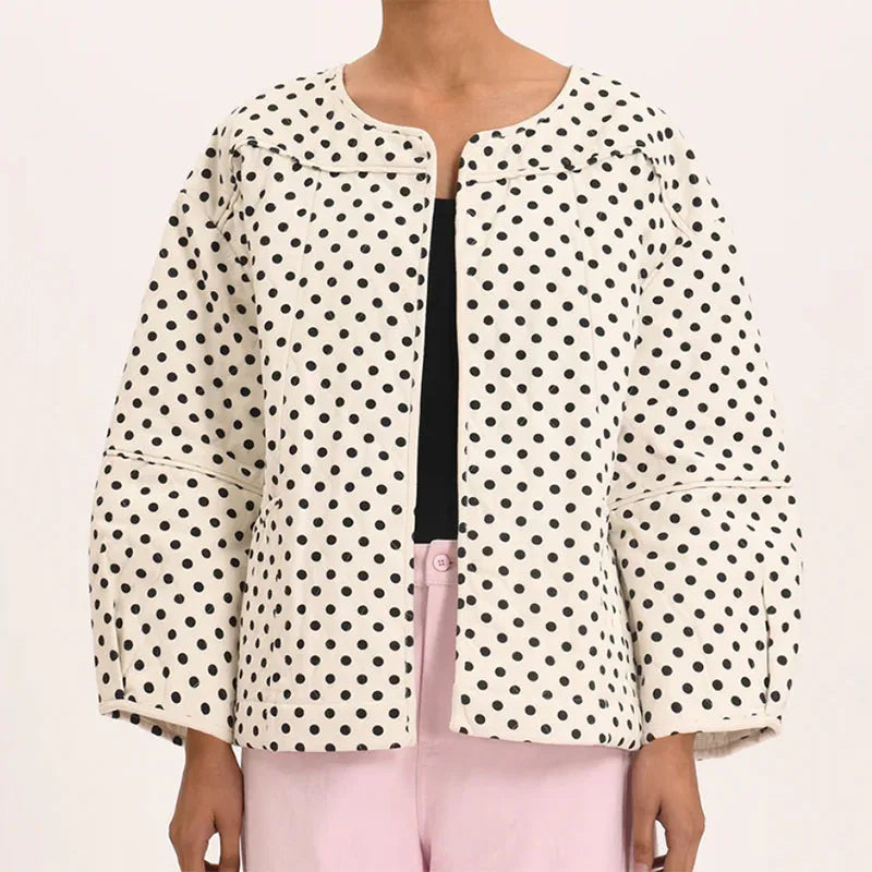 LIZAKOSHT  -  Polka Dot Cotton Jacket Women Long Sleeve O-neck Thicken Warm Autumn Female Coat Lined Winter Casual Street Outwear Top