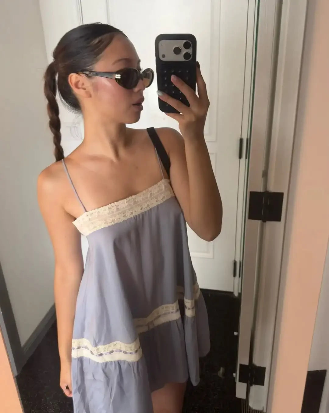 LIZAKOSHT  -  Women  Lace Trim Loose Mini Dress Sleeveless Square Neck Spaghetti Strap Casual Loose Vestidos Lady New Summer Dresses