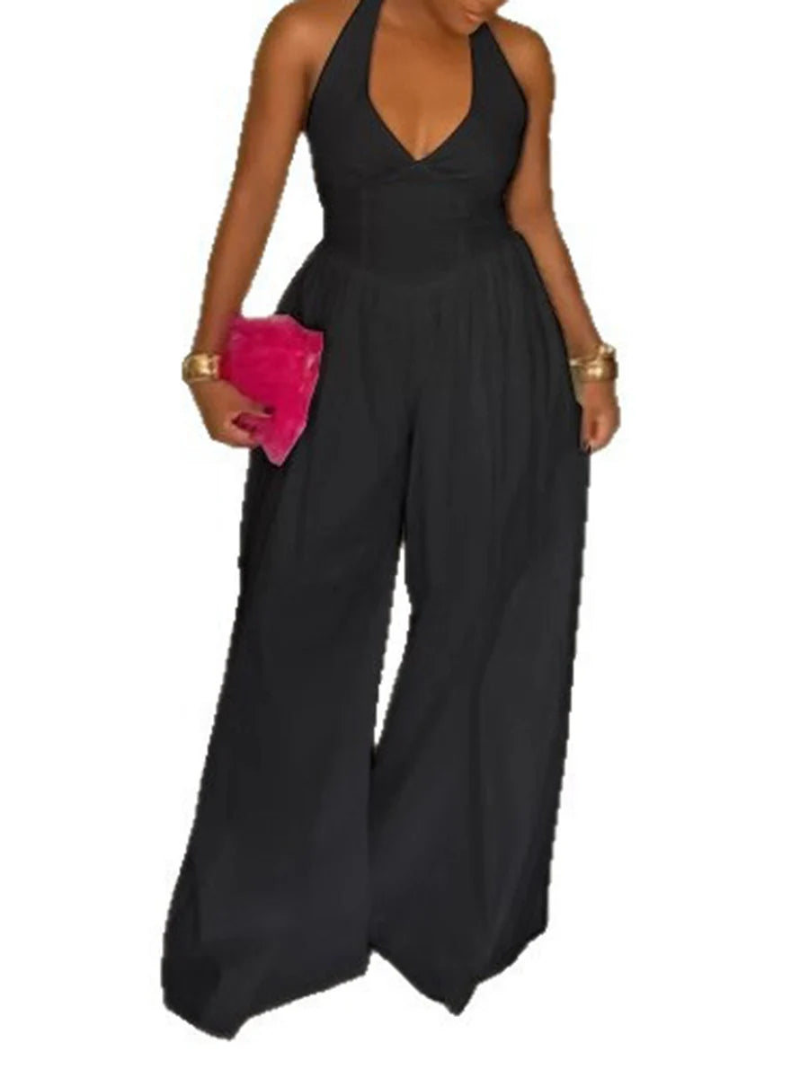 LIZAKOSHT  -  Solid Loose Minimalist Backless Jumpsuits for Women Square Collar Sleeveless High Waist Casual Jumpsuits Female Fashion New