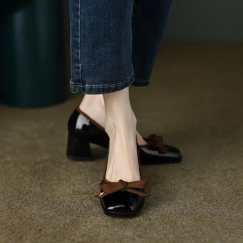 LIZAKOSHT -  Shoes for Women Square Heels Ladies Summer Footwear Japanese Style Lolita with Medium Mary Jane Normal Leather Casual Toe A