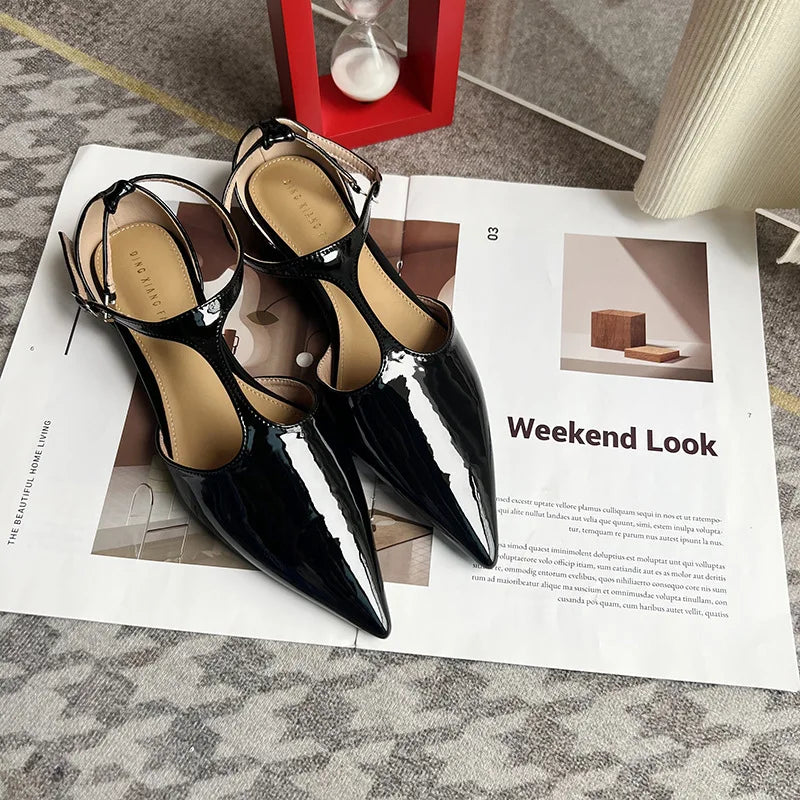 LIZAKOSHT  -  Gold Sandals Comfort Shoes for Women  Summer Suit Female Beige Fashion Low New Pointed Girls Black Fabric Buckle Strap Solid