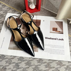 LIZAKOSHT  -  Gold Sandals Comfort Shoes for Women  Summer Suit Female Beige Fashion Low New Pointed Girls Black Fabric Buckle Strap Solid