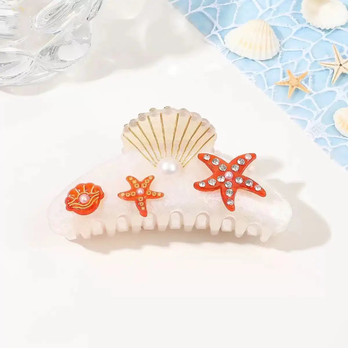 LIZAKOSHT  -  1pc Large Diamond Set Starfish Hair Clip，Summer Beach Starfish Hair Clip，Non Slip Acetate Power Hold Chin Hair Clip