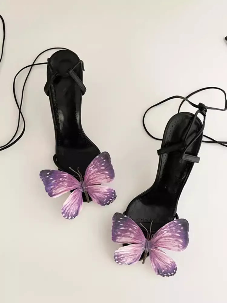 LIZAKOSHT  -  Niche 3D Butterfly Flower Sandals for Women New Summer French Fine Heel Sexy Open toed High Heels