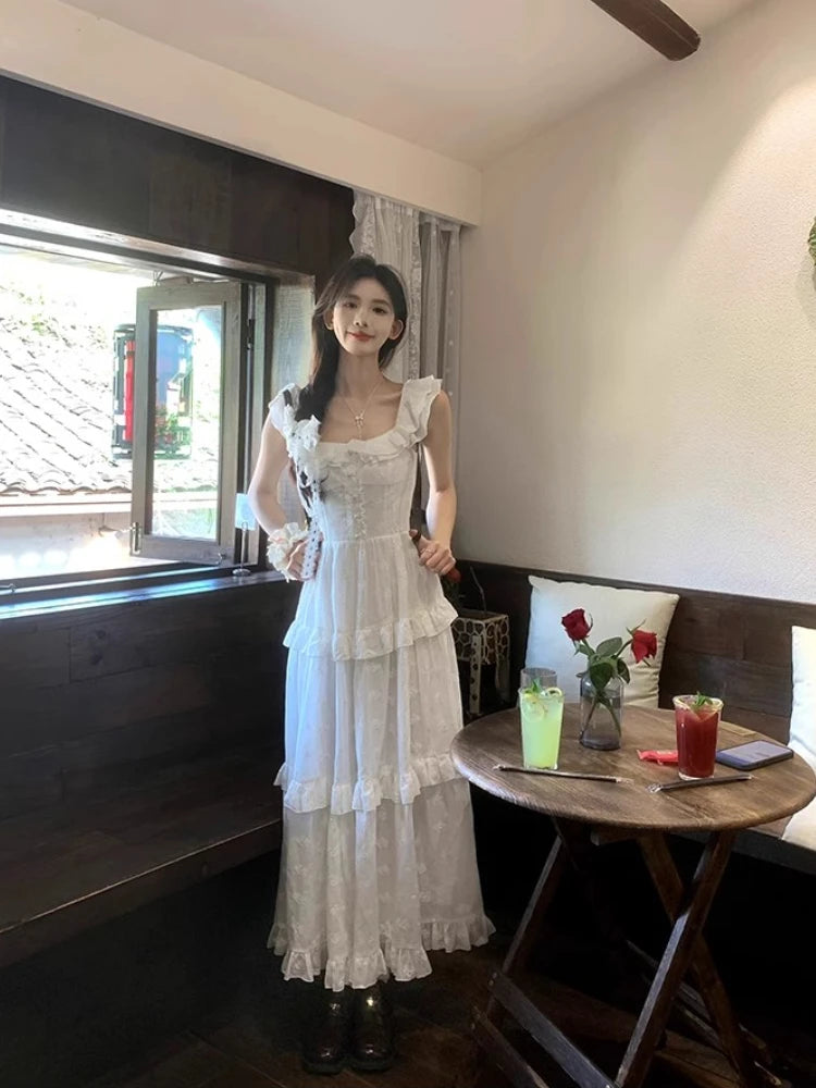 LIZAKOSHT  -  Elegant 2000s Vintage Y2k Midi Dress Women Casual Retro Beach Style Short Sleeve Dress Even Party Chic One Piece Dress Korean