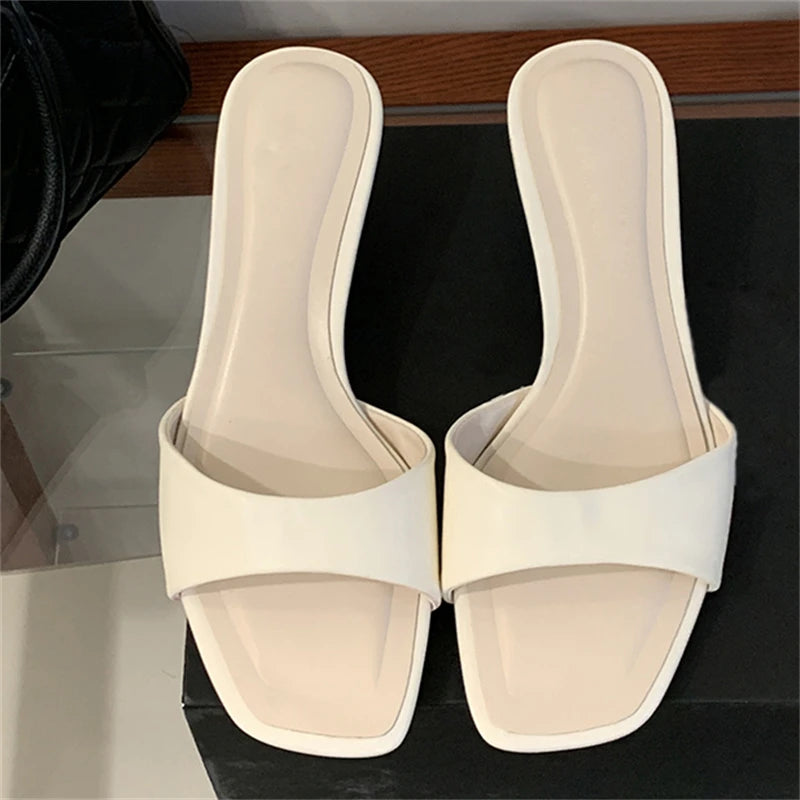 LIZAKOSHT  -  New Fashion Open Toe Women Slippers Summer Square Low Heels Casual Party Dress Slides Ladies Shoes