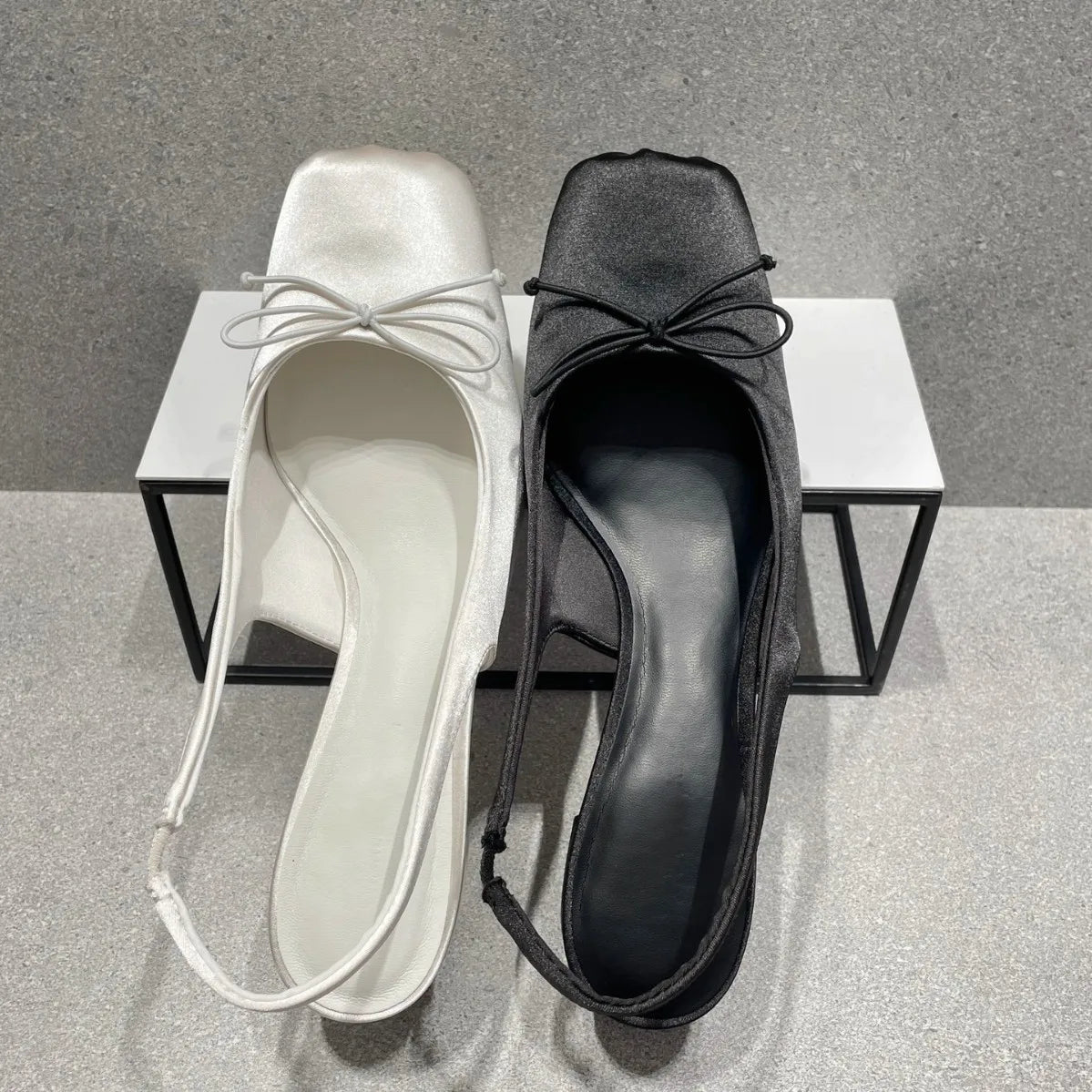 LIZAKOSHT  -  square toe bowtie silk pumps women designer slingback high heels shoes spring summer back strap tacones de mujer big size 43