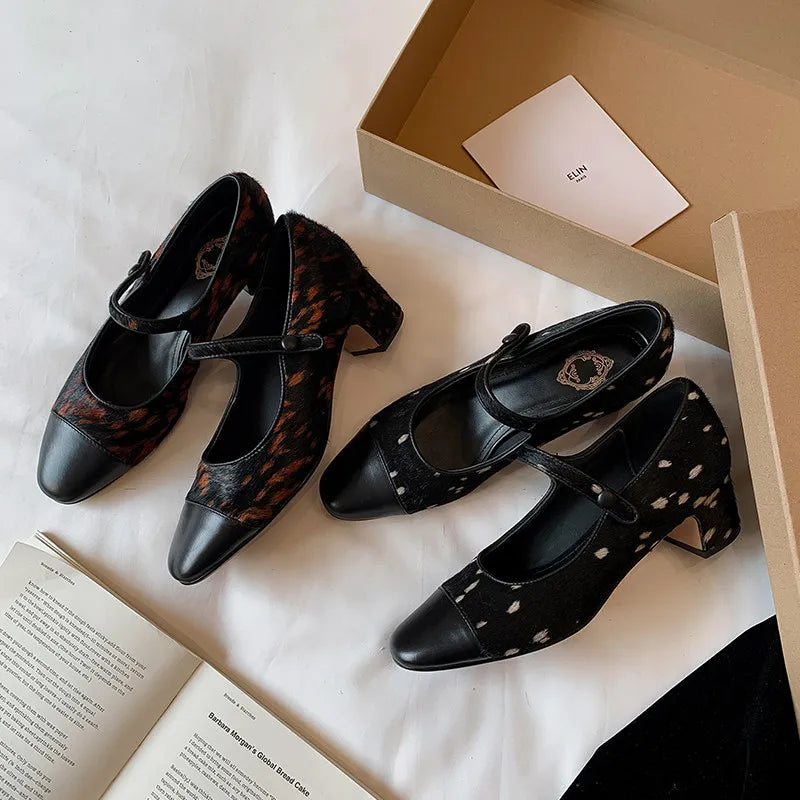 LIZAKOSHT  -  Fashion Pumps New High Quality Horse Hair Splicing High Heels Mary Janes Shoes Commuter Women's Shoes
