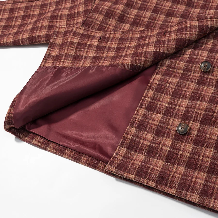 LIZAKOSHT  -  Autumn And Winter Retro Stand Collar Single-Breasted Plaid Jacket Women Outerwear