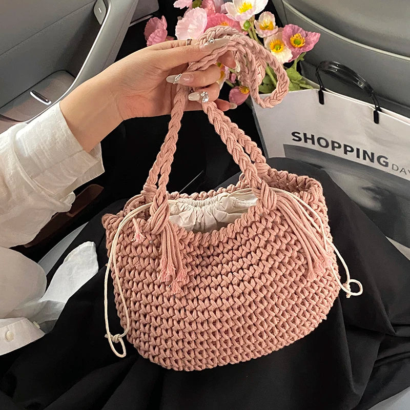 LIZAKOSHT  -  Casual Knitted Large Capaci oulder Bag for Women Summer Versatile St Weaving Beach Coast Bag Modern Neutral Sle Poly