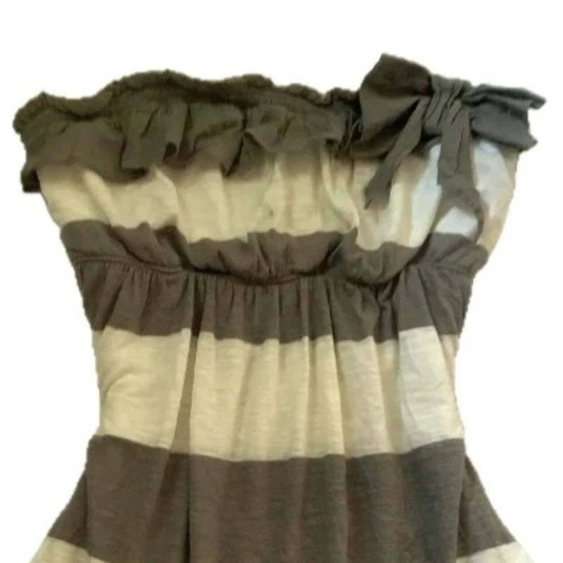 LIZAKOSHT  -  Euramerican Sweet Draped Bow Strapless A-line Tops Y2k Aesthetic Constrast Color Striped Camisole Harajuku Punk Girl Tops