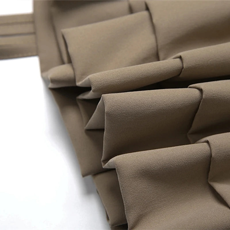 LIZAKOSHT  -  2025 Maillard Style Y2K Retro Brown Hot Girl 2 Piece Sexy Skirt Suit U Collar Sleeveless Bodysuit+Drawstring Pleated Skirts