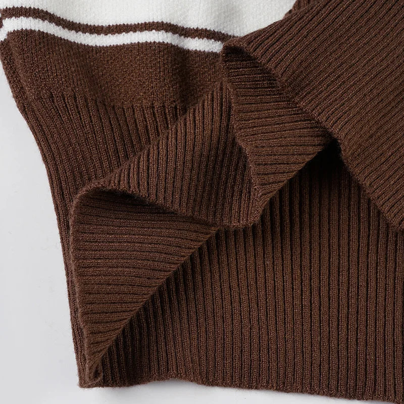 LIZAKOSHT  -  American Street Y2k Knitted Cardigan Personalized V-neck Striped Sweater Top Spicy Girl Fashion Short Versatile Thin Knitwear