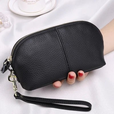 LIZAKOSHT  -  Leather women long wallet Zipper Wristlet Bag Lady Clutches Coin Purse Cowhide mobile phone bag evening party handbag