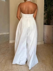 LIZAKOSHT  -  Solid Loose Minimalist Backless Jumpsuits for Women Square Collar Sleeveless High Waist Casual Jumpsuits Female Fashion New
