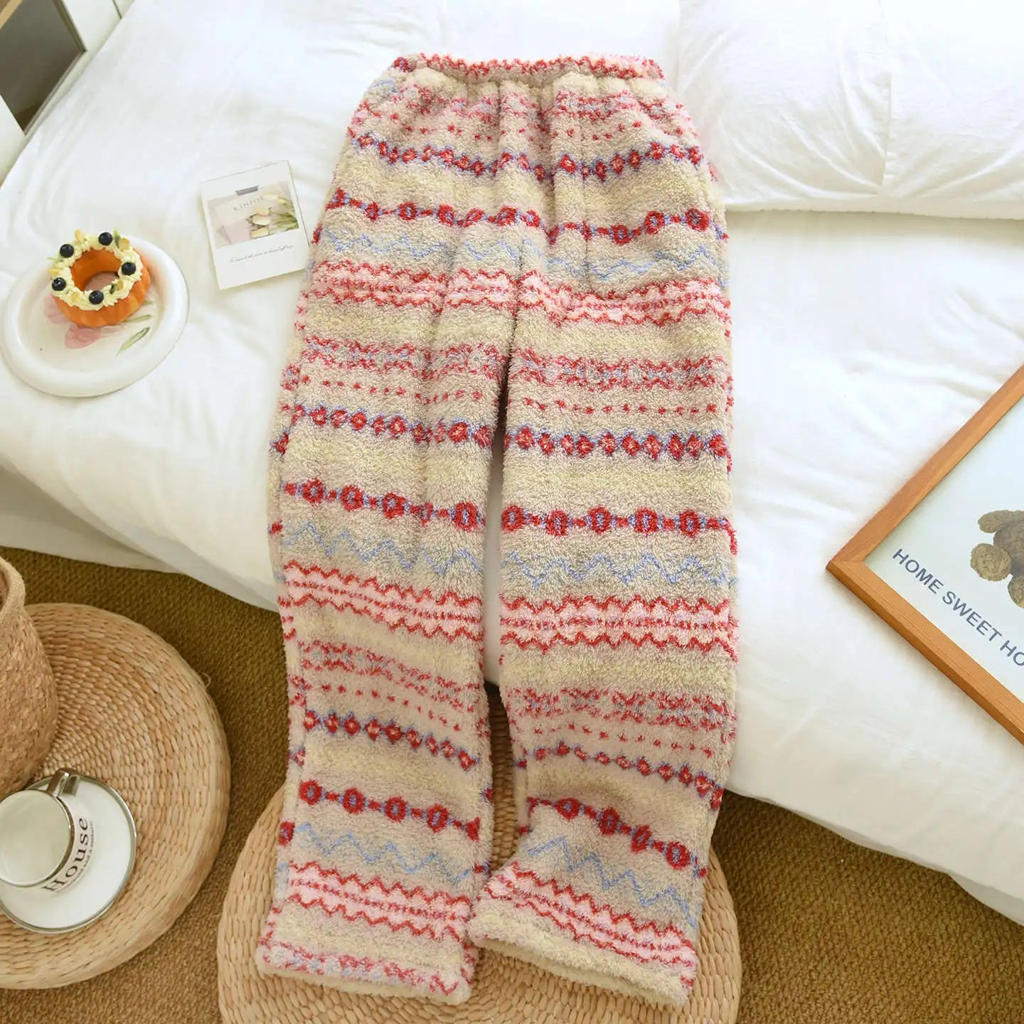LIZAKOSHT  -  Autumn Winter Flannel Warm Thicken Pajama Pants for Women Elastic Waist Warm Home Sleepwear Print Lounge Wear Sleeping Pants
