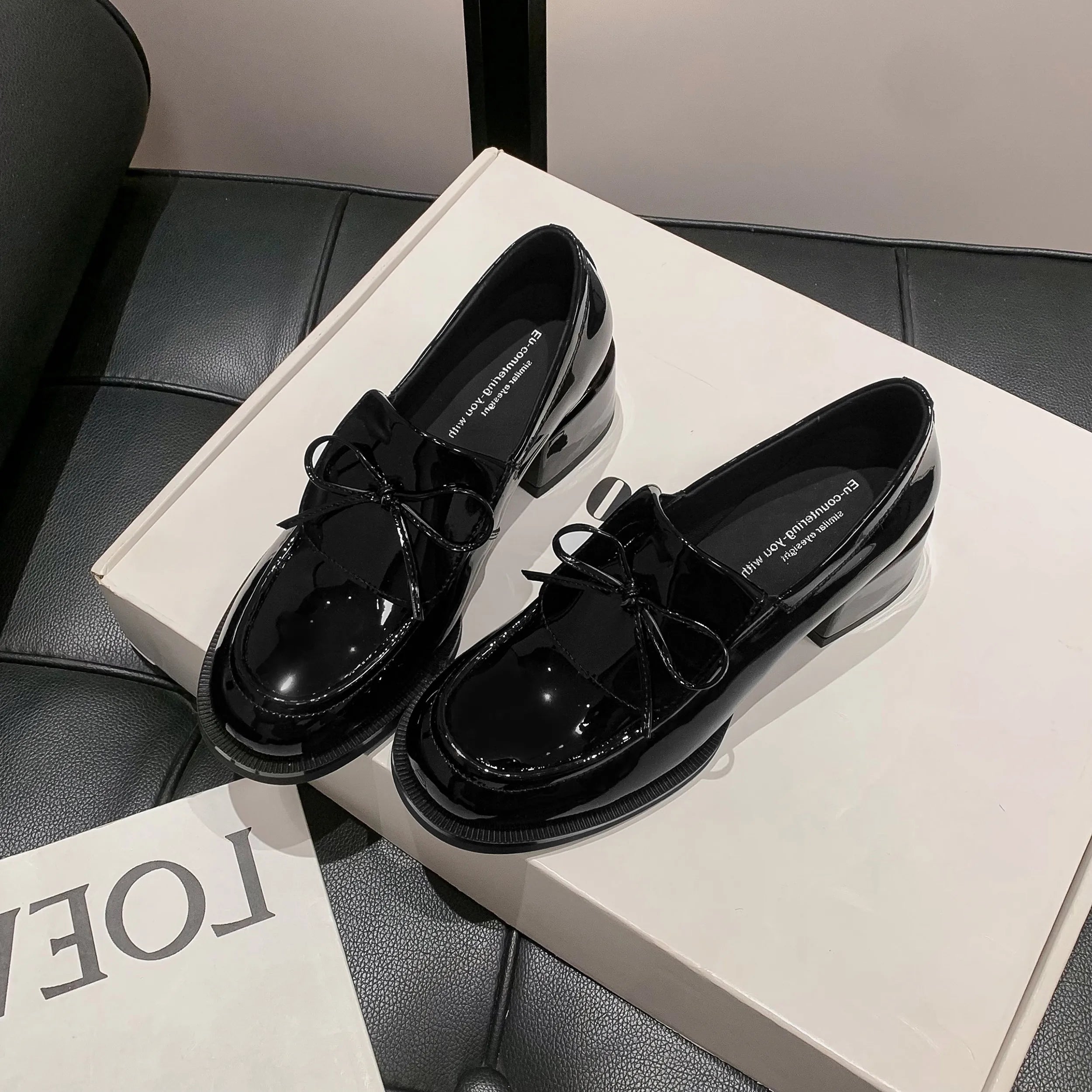 LIZAKOSHT  -  Fashion Pumps New High Quality Genuine Leather Shoes Loafers Butterfly Bow Round Head High Heels Women's Shoes Lolita