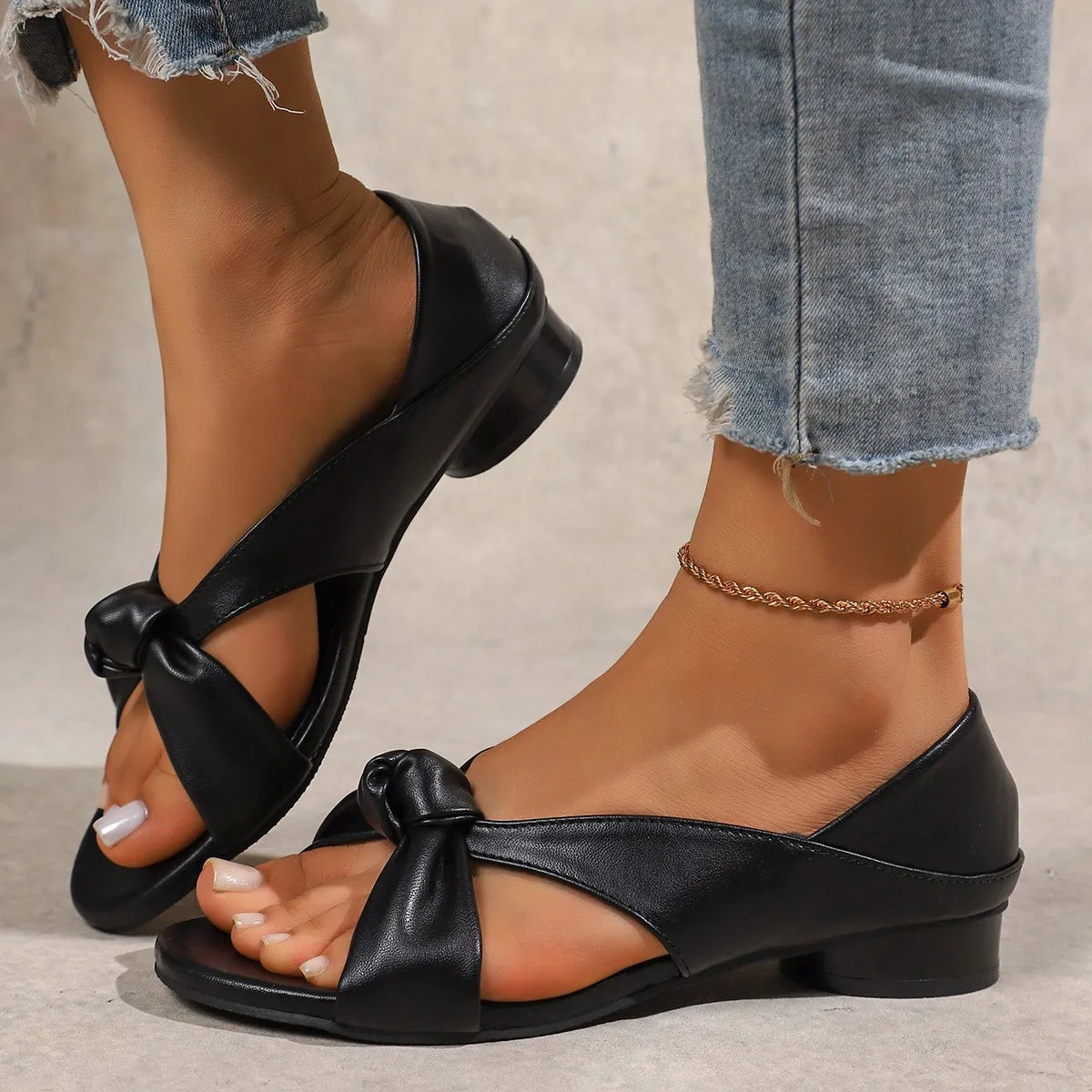 LIZAKOSHT  -  Vintage Open Toe Round Toe Crossover with Wedge Heel Roman Sandals Simple Temperament Versatile Slip Sandals Women