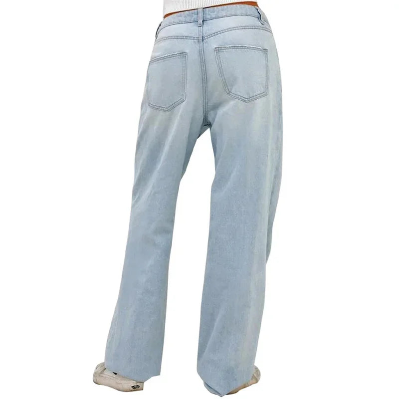 LIZAKOSHT  -  High Waist Loose Women Straight Jeans Street Casual Wide Leg Denim Pants Female Four Seasons Comfortable Commuter Trousers