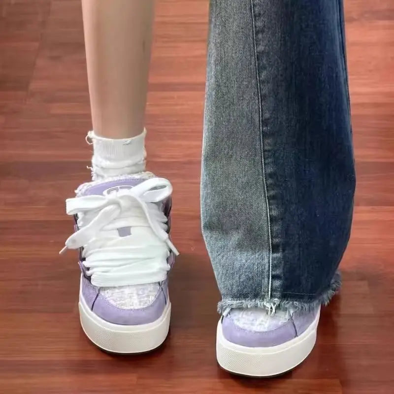 LIZAKOSHT  -  Purple Women Sneakers Kilobird Plaid Print Solid Colour Womens Sports Shoes Casual Versatile Collegiate Style Female Shoes