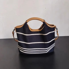 LIZAKOSHT  -  Retro Blue Stripe Handbag Women Color Block Large Capacity Shoulder Bags Ladies Fashion Casual Versatile Commute Crossbody Bags
