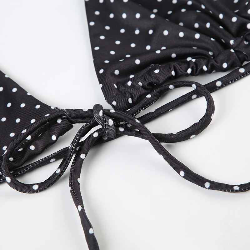 LIZAKOSHT  -  Women Polka Dot Bikini Set Beaches Style Lace-up Halter Camisole and Ruffled Triangle Pants Two Piece Set Vacation
