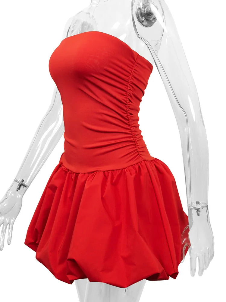 LIZAKOSHT  -  Sexy Red Flower Short Dress Ladies 2025 Summer Bandeau Bodycon Dress Women Evening Party Tight Mini Dresses Clubwear