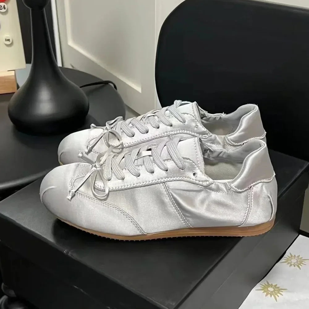 LIZAKOSHT  -  Brand Satin Pink Cute Ballet Flats Shoes Women Sweet Casual Sneakers Shoes Trainers Comfy Walk Daily Footwear