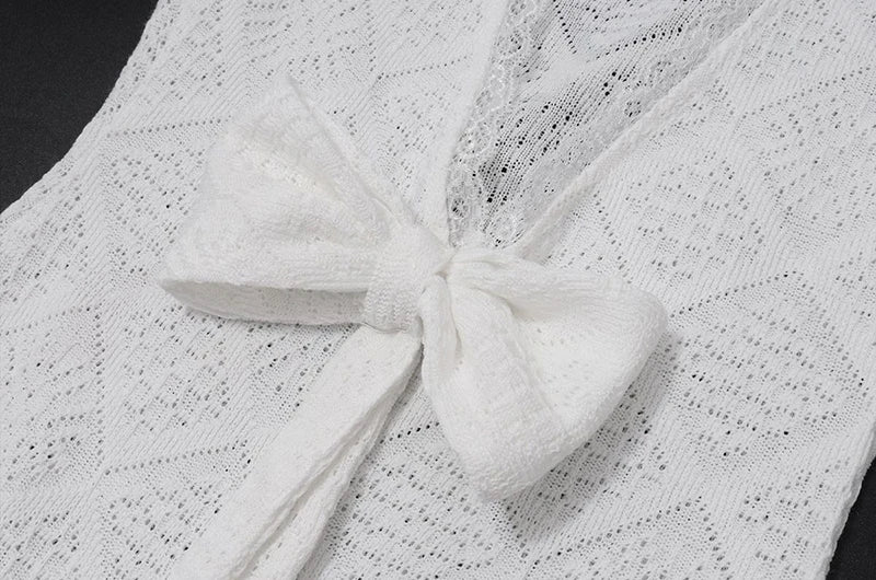 LIZAKOSHT  -  Sexy Hollow Out Mini Dress Women Summer Lace Patchwork Bow Slim Dress Y2K Korean Chic Streetwear Hot Girl Backless Dress New
