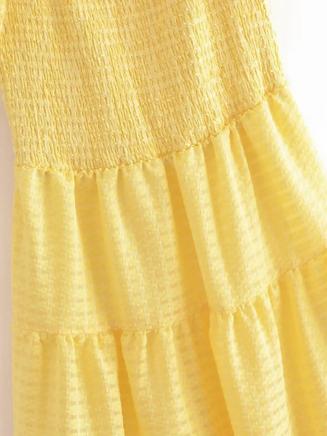 LIZAKOSHT  -  Europe and America Wind Spring Women's New Yellow V-neck Printed Short-sleeved Dress Fluffy Skirt