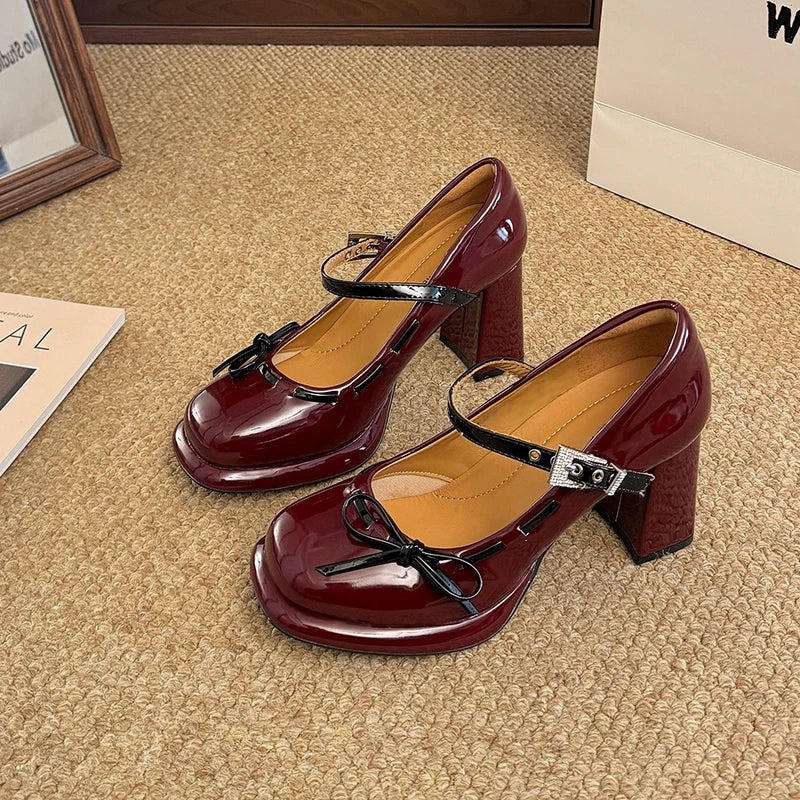 LIZAKOSHT  -  Platform Height Increase Women Mary Jane Shoes Ladies Elegant Thick Heel Dress Pumps Spring Ladies Leather Shoes