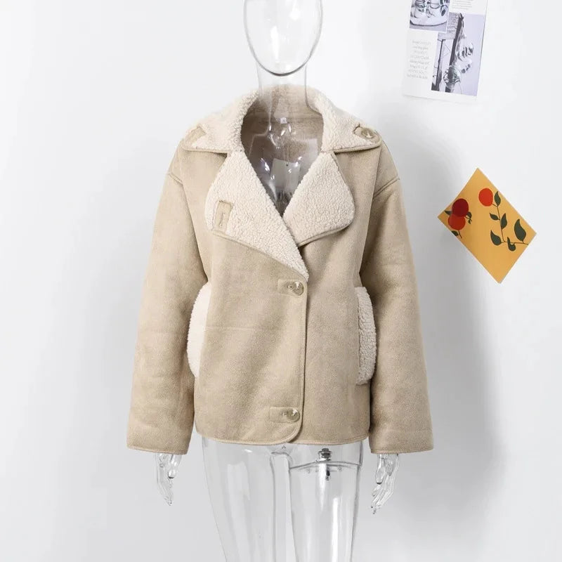 LIZAKOSHT  -  Women's Casual Fashion Comfortable Jacket 2025 Spring European and American Style Lapel Loose Fur Integrated Warm Jacket