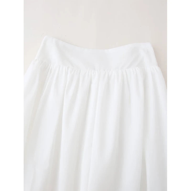 LIZAKOSHT  -  2024 Women Contrast Floral Embroidery White Skirt Back Elastic Waist A-line Summer Long faldas largas