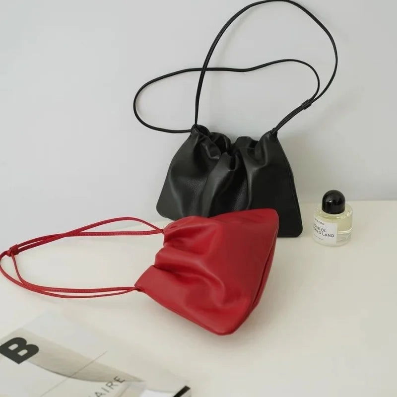 LIZAKOSHT  -  Lady Pu Leather Drawstring Shoulder Bags Women Underarm Bag Fashion Commuter Solid Color Bag Classic Bolsos All-match