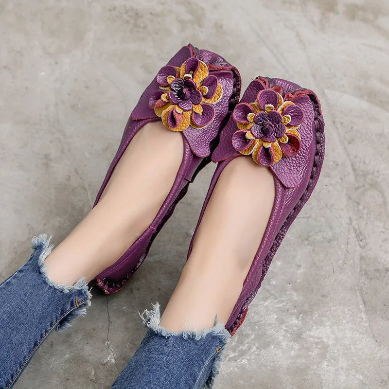LIZAKOSHT  -  High Quality Genuine Leather Flats Woman Spring Shoes Super Designer Flats Women Flower Ladies Casual Shoes Female Loafers