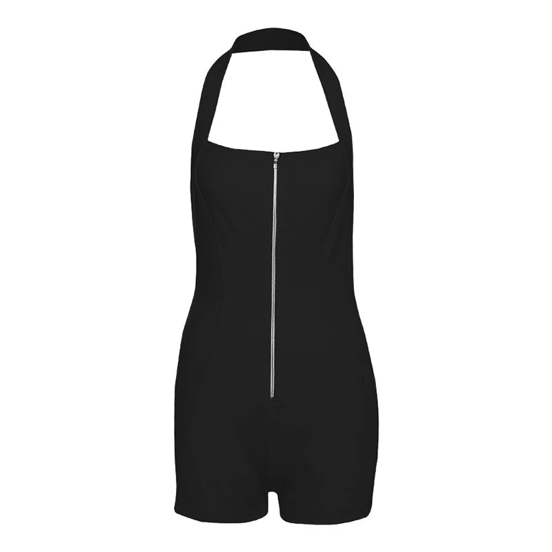 LIZAKOSHT  -  Hot Sexy Halter Backless Zip Up Skinny Women Romper Solid Color Backless Sleeveless Hipster Short Jumspuit Summer Clubwear