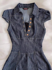 LIZAKOSHT  -  Denim Dress Slim Y2k Short Sleeve Button Goth Vintage Streetwear Fashion Aesthetics Harajuku Short Dresses Mini Skirt Punk 2000s