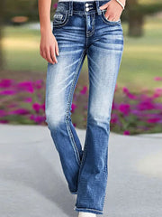 LIZAKOSHT  -  Y2k Retro Gothic High Waited Jeans Hot Embroidery Pattern Blue Jeans Woman Hip Micro Horn Baggy Jeans Street Clothing